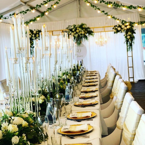 multilevel glass candelabras